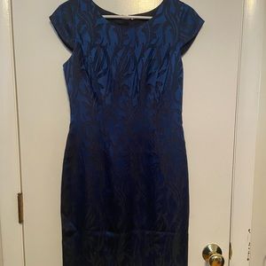 J Crew Navy Satin with copper gold design evening dress